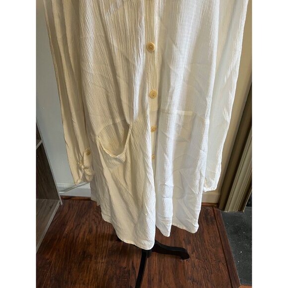 Flax White Tunic Shirt Cover Up Button Front Long Sleeve Oversized Crinkle Gauze - Picture 3 of 8